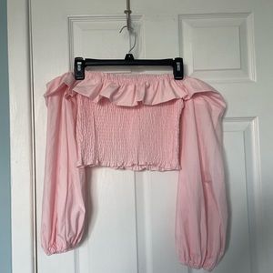 SHEIN ribbed off the shoulder shirt with ruffle